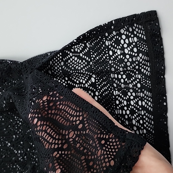 Beach Pool Cover-Up  Black Crochet Dress Hoodie Full Zip Up Short Sleeves Sz S/M - Picture 8 of 12